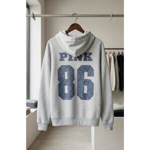 Victoria's Secret PINK Ivy Fleece Campus Hoodie XXL Gray Full Zip NWT